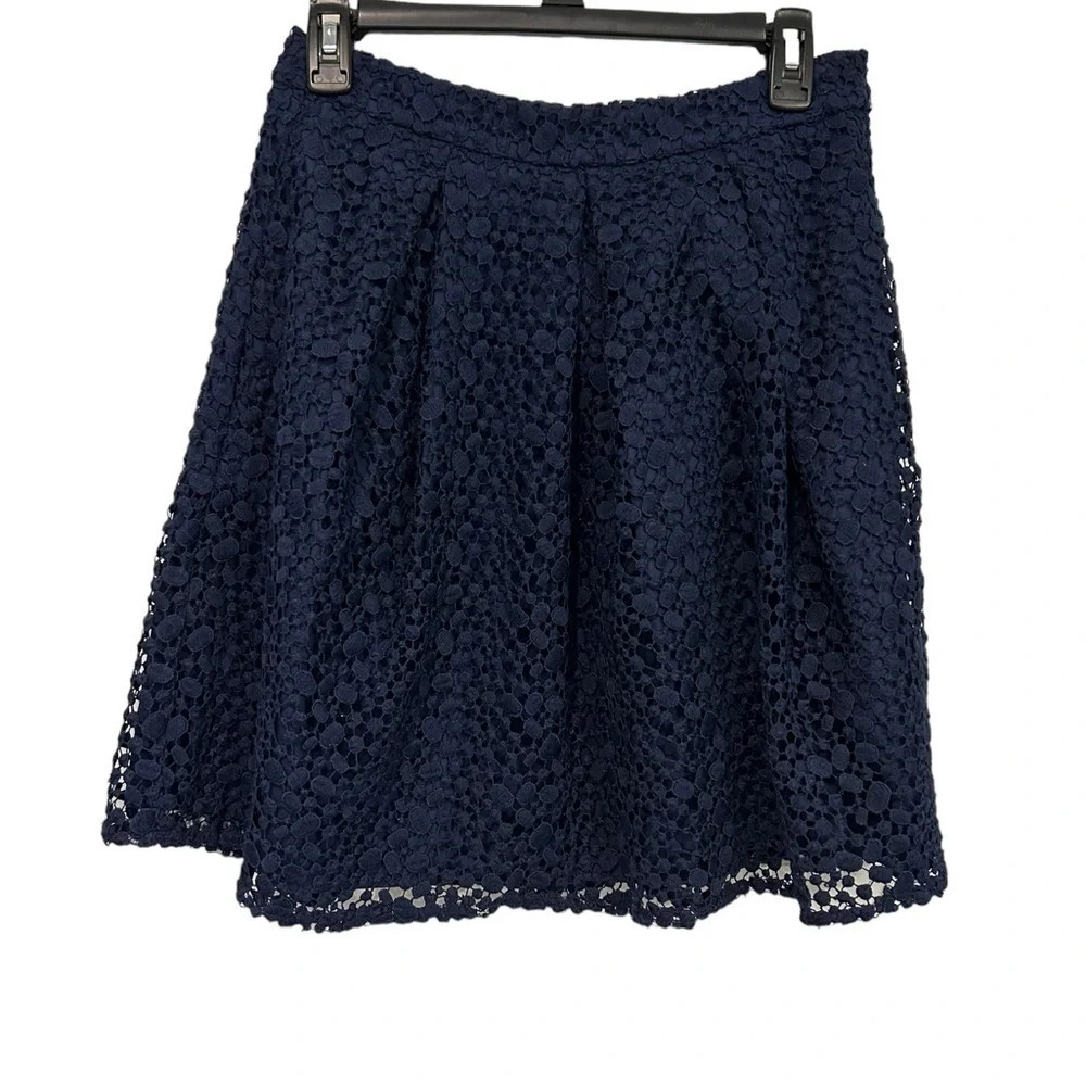 Boden navy blue eyelet pleated mini skirt Sz 4R Lace overlay Fairy Garden Whimsy